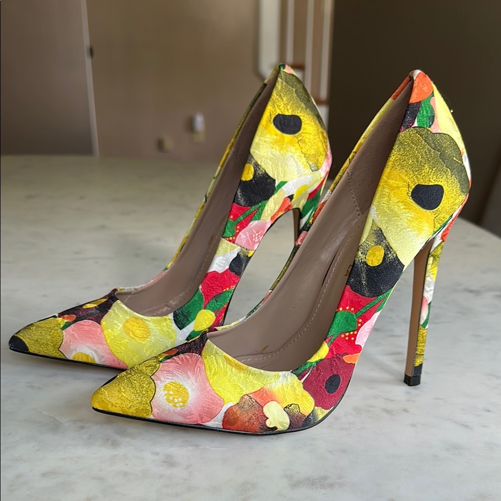 Shoe Republic LA Yellow and Pink Heels Vibrant Stiletto Pumps